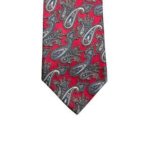 Vintage Christian Dior Paisley Silk Tie Red Gray